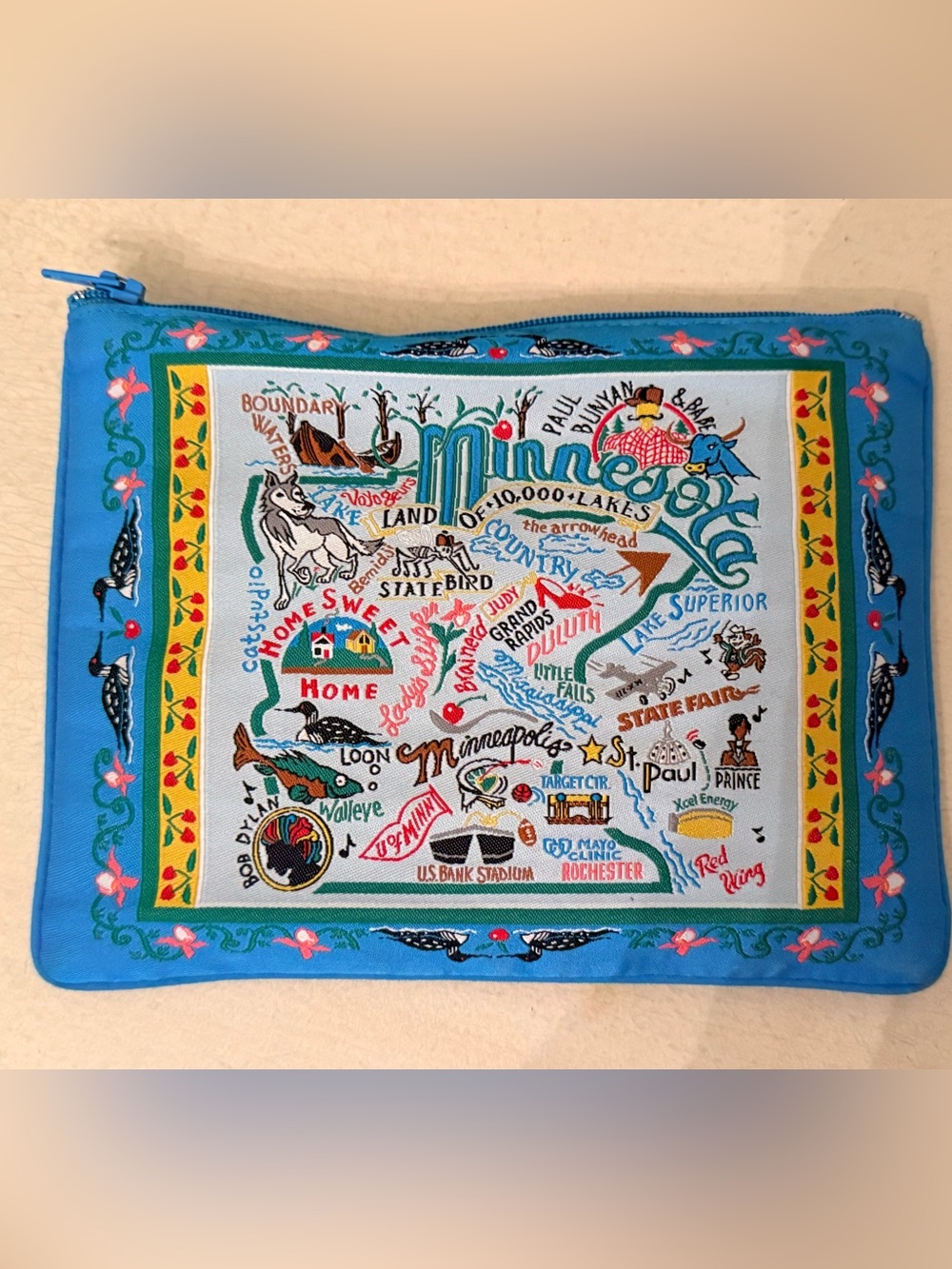 Embroidered Minnesota 5x7 zip pouch by Catstudio designs